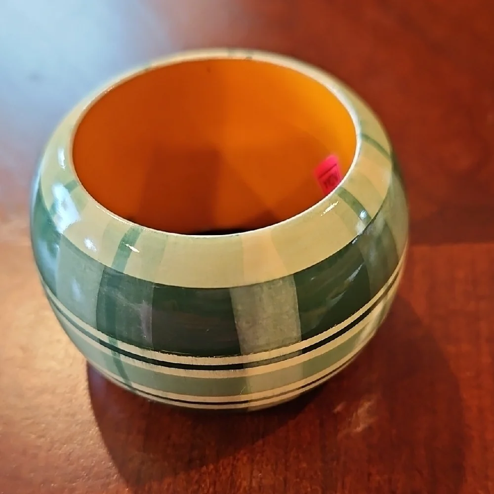 Vintage Plaid Wooden Napkin Rings - Set of 4, Made in India (Set #1)